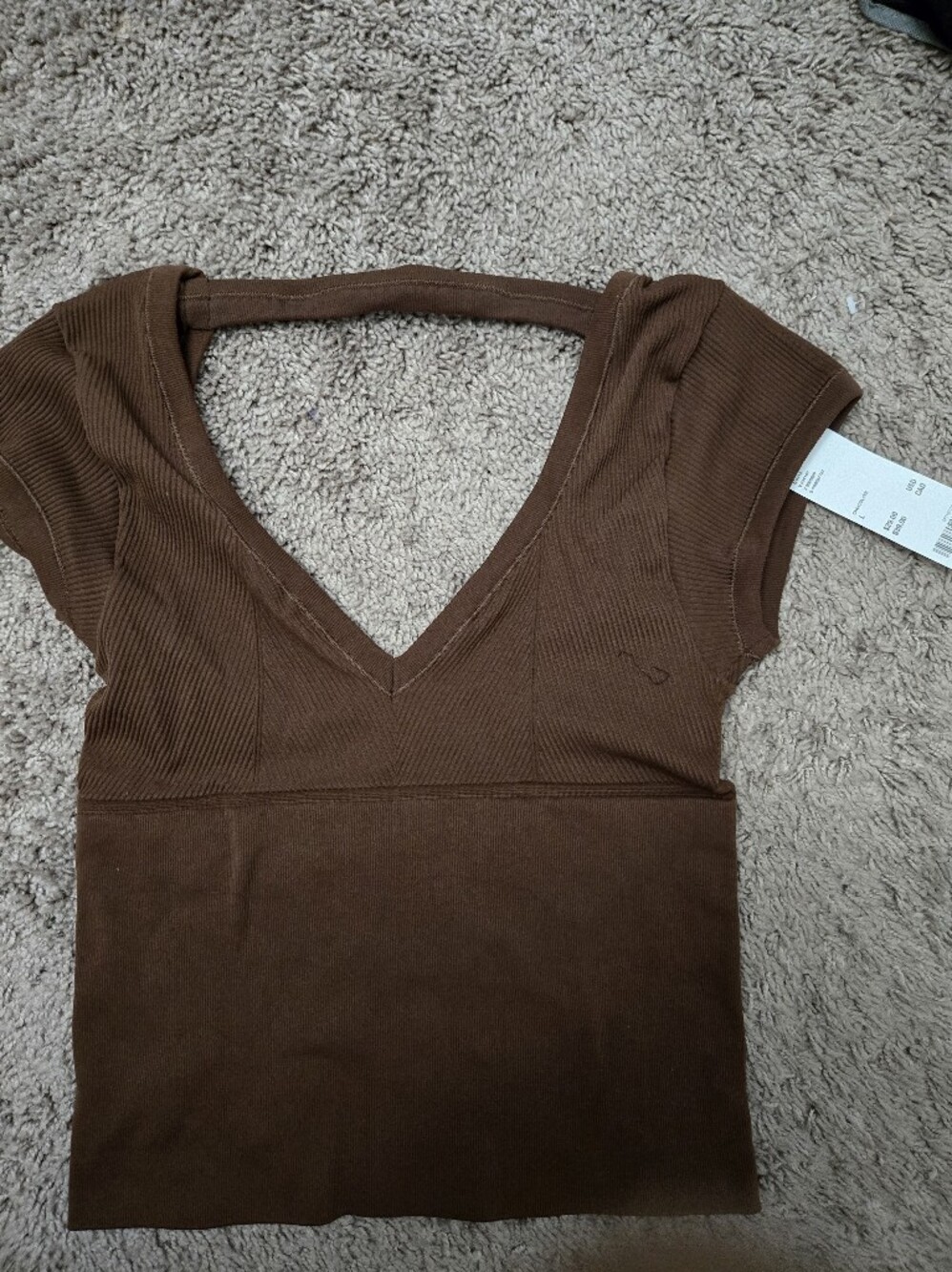 UO Brown V-Neck Ribbed Women's Top